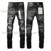 Jeans masculinos marca roxo homem preto high street pintura graffiti padrão danificado rasgado calças magras calças jeans