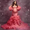 Maternity Dresses Luxury Mermaid Evening Dresses for Photoshoot Off Shoulder Ruffles Pregnant Women Robes Sexy Long Sleeves Maternity Gowns L240308