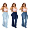 Kadınlar kot xl-5xl yüksek bel artı boyutu bot kesim moda sıska streç denim alevli pantolon gündelik kadın büyük pantolon