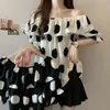 Blouses pour femmes Été Chemise en mousseline de soie à manches courtes pour femmes Casual Polka Dot Sweet Ruffles Blouse Off Épaule Tops Vêtements amples 27905