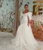 Neueste Rüschen-Tüll-Meerjungfrau-Hochzeitskleider mit Reißverschluss hinten, Applikationen, Perlen, Weiß/Elfenbein, Hochzeitskleid, Brautkleid, Vestido de Noiva