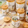 Food Jars Canisters Ceramic Storage Jar 7 Piece Set Airtight Jar with Wooden Lid Storage Tank Food Storage Box Tea Caddy Spice Jars Kitchen Storage L240308