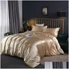 Ensembles de literie Amélioré 100% Satin Soie Literie Ensemble De Luxe Couette Couette Et Taie D'oreiller Drap De Lit Simple Double Literie Drop Livraison Dhrqi