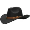 Vintage förälder-barn kvinnor män barn barn ull bred brim cowboy western hatt cowgirl bowler cap camel läderband 54-57-61cm 240228