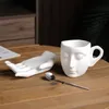 260ml retro xícaras de café criativo cerâmica e pires arte abstrata latte canecas casa chá decorativo 240301