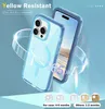 Cajas de carga inalámbrica magnética para iPhone 15 Plus 14 Pro Max 13 12 11 Samsung S24 Ultra 2in1 Bling Clear Transparente Plástico duro PC Soft TPU Moda Cubierta a prueba de golpes