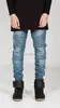 Herren Jeans Street BIKER JEANS Gewaschene Bleistifthose Lokomotive Männer Frauen Persönlichkeit Falten Slim Fit Hosen Hochelastische Jeans 240308