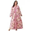 Этническая одежда с цветочным принтом Абая для мусульманских женщин Eid Party Свободное длинное платье макси Турция Дубай Кафтан Арабский халат Ислам Рамадан Femme