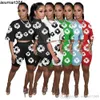Womens Tracksuits Two Pieces Set Designer 2024 New Summer Round Neck Short Sleeved Shorts Popular Digital Printed Set 5 Colours