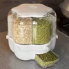 Frascos de alimentos recipiente dispensador rotativo 360 caixa de grade de grãos seco redondo selado cereal arroz balde tanque de armazenamento de alimentos separado l0308