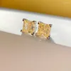 Stud Earrings Princess Cut 7mm Topaz Diamond Earring Real 925 Sterling Silver Jewelry Promise Wedding For Women Men