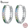 925 Sterling Silver Colorful Zirconium Hoop Earrings for Women Fine Jewelry Fashion Simple Ear Buckles Bridal Gift BSE683 240301