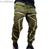 Herrbyxor herr hip-hop lastbyxor mode mens jogger glänsande overaller man luminös pennbyxor 240308