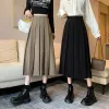 Dresses White Midi Skirt 2022 Summer Korean Style A Line Pink Long Skirts Women Spring Elegant High Waist Girl Pleated Skirt Green Y2k