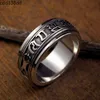 Bagues de bande Mantra à six caractères 925 Bague en argent sterling Hommes et femmes Rétro Thai Silver Couple Bijoux de mode Personnalité peut être tournée