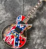 Clearance Heavy Relic 1987 Zakk Wylde 04 Rebel Flag Fire Burn Red Electric Guitar China EMG Pickups 9V Gorver Tuners Gold Hardware Satin Färdig kropp