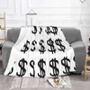 Coperte Modello con simbolo del dollaro - simbolo USD Illustrazione in bianco e nero Design creativo, leggera, sottile, morbida coperta di flanella