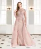 Robes de soirée rose manches longues avec traîne sirène 2024 Dubaï tenue de soirée robes pour femmes de mariage HO1063