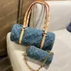 Kvinnors nya Papillon Denim Blue Designer Bag Denim Canvas Gold-färg Hårdvara Zip Stängning Mini Zippe Versionskedja Jacquard Luxury Designer Antiqu Counter 10a Top