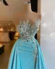 illusie mouwloze avondjurken ruches zijsplit kant kralen formele prom feestjurken elegante vestido de novia op maat gemaakt BC13182