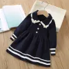 Dresses Girls' Dress 2023 Autumn/winter New Knitted Long Sleeve Bowtie Girls' Dress Children's Sweet Bowtie Knitted Sweater Dress Winter