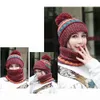 3st Fashion Neck Scraf Mask Set Cold Protection Warmer Knitting Hat Protective Cover For Dark Blue 240226