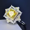 SZ6-10 Fashion Party Ring Sparkling Flower Jewelry 925 Sterling Silver Square Yellow Cz Zircon Diamond Women Engagement Band Rings247L