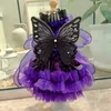 Vestuário de cão fino moda roupas para animais de estimação high-end luxo roxo laço princesa vestido para pequenos cães médios preto borboleta asa filhote de cachorro saias