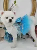 Dog Apparel Handmade Clothes Pet Supplies Princess Dress Costume Tulle Skirt Embroidery 3D Flowers Ribbon Bow Accessories One Piece