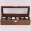 Watch Boxes 6 Slots Wooden Display Case Glass Topped