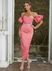 Party Dresses Sexy Contrast Color Satin Dress Women Off Shoulder Lantern Sleeves Bodycon Midi Split Evening Vestidos