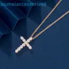 2024 Designer Luxury Brand Jewelry Necklaces v Gold Inlaid Full Diamond Cross Pendant Creative Simple and Small Crowd Collar Chain