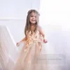 Vestido de tirantes de flores estéreo para niños, vestido de baile para niñas, apliques de pétalos, vestidos de tul de encaje, trajes de actuación de princesa para niños Z7023