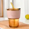 Water Bottles 400ML Glass Cup Coffee Household Straw Large Capacity Double Drink Love Gift Cute Bottle