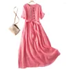 Party Dresses 2024 Arrival Thin Light Soft Folds Vintage Loose Cozy Summer Dress Bow Belt Office Lady Work Women Casual Midi