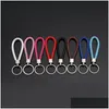 Keychains Lanyards 41 Färger PU LÄDER flätat vävt nyckelringslingringar Fit Diy Circle Pendant Key Chains Holder Car Keyrings Jew Dhnrr