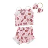 Kledingsets Infant Girl 3pcs Summer Outfit Shorts Set Butterfly Print Mouwloze Cami Top Floral Ruffle Headband