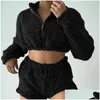 سراويل من قطعتين للسيدات نساء من قطعتين سراويل 2pcs y fluffy بدلات p hoodies sleepwear شورتات Tops Women Tracksuit Sports مجموعة DH5XF