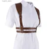 Bälten 2021 Fashion Punk Brown Leather Harness Belt Strap Girdle Sexiga kvinnor Handgjorda bälte Dekorativ skjorta Dress Vest Harness Belt L240308