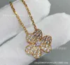 Designer Necklace VanCF Necklace Luxury Diamond Agate 18k Gold Clover Full Diamond Necklace Precision Plated Thick Gold Red Style