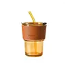 Water Bottles 400ML Glass Cup Coffee Household Straw Large Capacity Double Drink Love Gift Cute Bottle