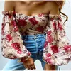 Damesblouses Dames bloemen off-shoulder blouse Tops Sexy franje lange lantaarnmouwen strapless korset mode slim fit