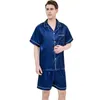 Multiple colors available for ice silk pajamas mens short sleeved shorts thin summer solid color sleepwear home suit 240307
