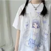 Mulheres Camisetas Janpanese Girl Anime Impresso T-shirt Verão Padrão de Desenhos Animados Y2K Tops Mulheres Baggy Roupas Bidimensional Streetwear Kawaii