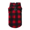 Hondenkleding Rood geruit vest Zachte fleecekleding voor kleine honden T-shirt met harnasriem D-ring Pug Yorks-jas Kerstmis