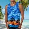 Regatas masculinas regatas para homens moda casual sem mangas verão clássico havaiano praia tema impresso em torno do pescoço solto