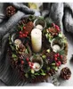 Julljushållare Pine Cone Berries Woodland Rustic Xmas Decor Table Centerpiece Julkrans med fyra ljusstakar SH2659404