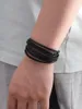 Braccialetti con ciondoli Bracciale in pelle da uomo multistrato intrecciato a mano stile moda Cool Black Hip Hop Punk Classico regalo maschile Grande vendita