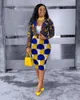 2 Piece Women Set Dashiki African Long Sleeve Two Crop Top Suits Midi Skirt Print Casual Outfit Africa Clothing 240226