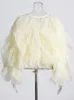 TWOTWINSTYLE Винтажная лоскутная рубашка с рюшами для женщин с круглым вырезом и фонариком с длинным рукавом, однотонная элегантная блузка, женская мода, стиль 240229